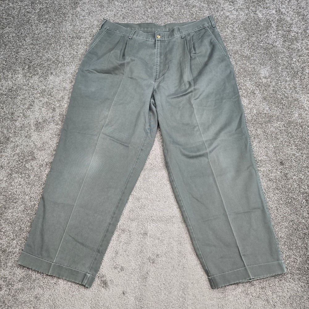 Haggar Mens Pure Cotton Pleated Chino Pants Olive Green 40x29 Fits 40x27